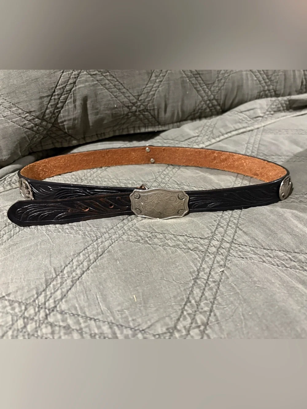 Justin Belt Size 30 Child Black Cowhide Leather Medallions Longhorn Horse